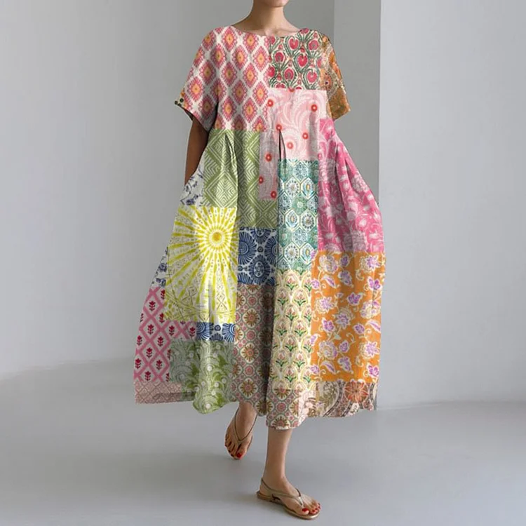 Wearshes Japanese Art Print Loose Midi Dress