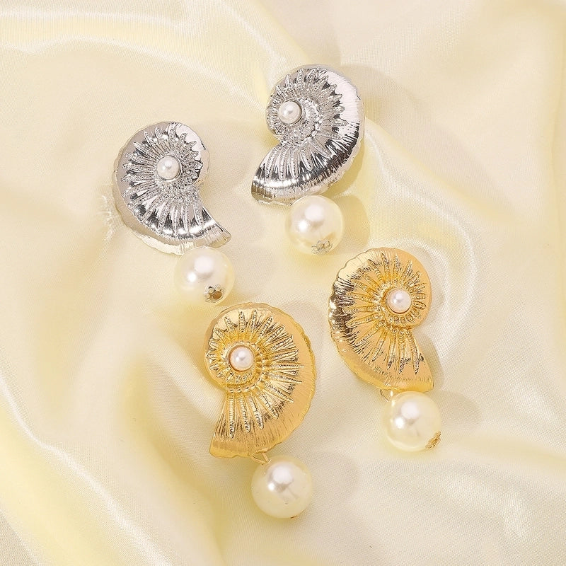 12627 Cross-border Beach Fashion Pearl Conch Metal Earrings Temperament Simple All-match Summer Holiday Earrings