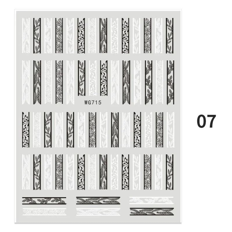 Geometric Lines Flowers Leaves 3D Nail Sticker Figure Woman Face Pattern Special Self Adhesive Nail Art Decals Manicures Sliders-Nail Inspo