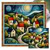 (US Only)Coloured House Printed Cross Stitch Kit 40x40cm DIY 14CT Embroidery Craft Set