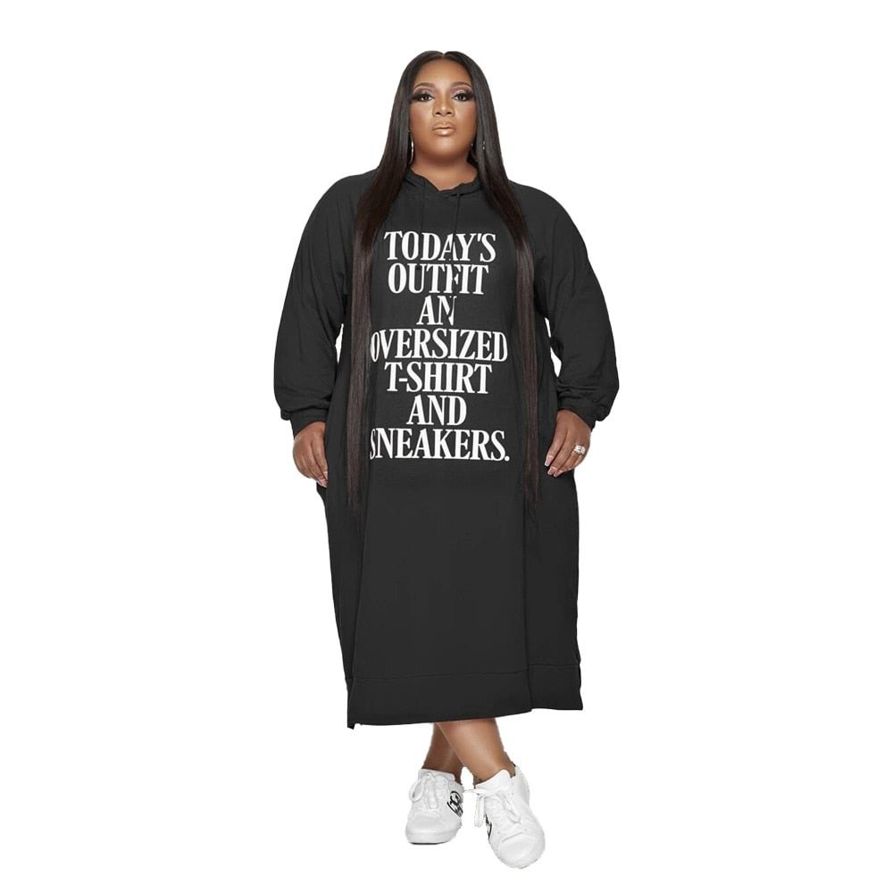 New Plus Size Dresses Women Hoodies Letter Print Loose Casual Dress Pockets Winter Clothes Maxi Dresses Wholesale Dropshipping