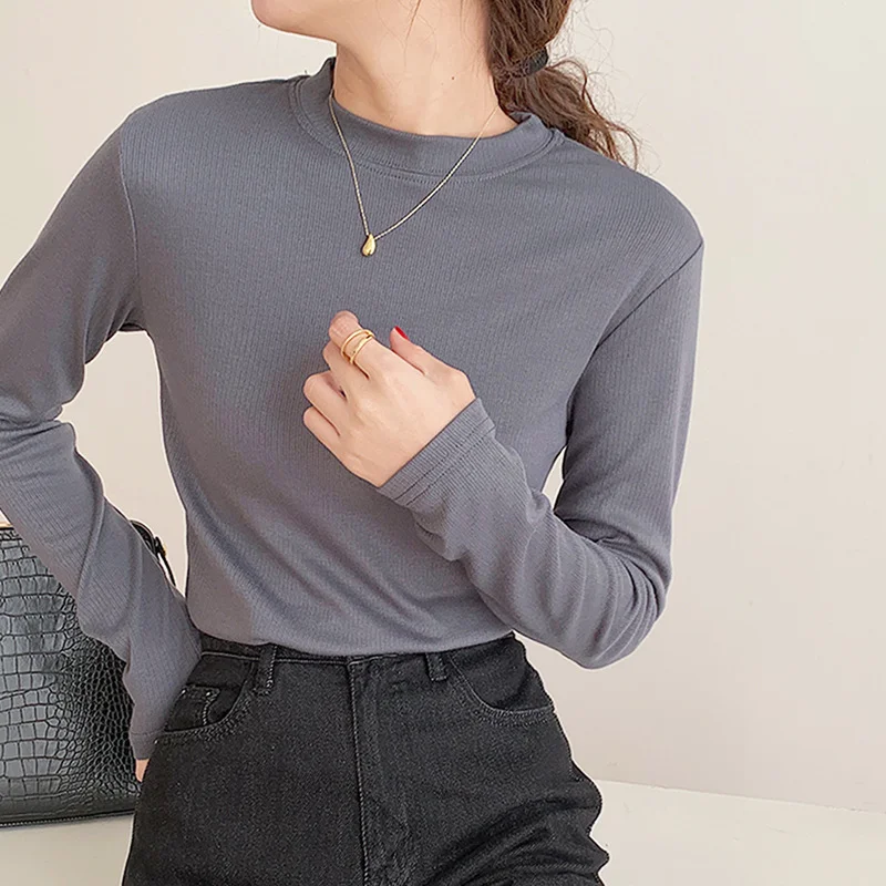 Woherb Standing Collar Solid Color Bottom Shirt Female Autumn Winter 2025 New White Inside The Design Sense Slim Hair Long Sleeve Jacket-Outfit Ideas