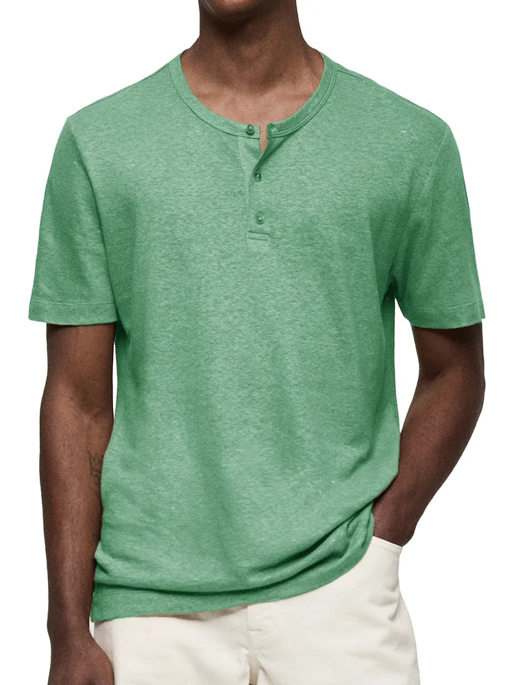 Men's Fashion Vintage Short Sleeve Crew Neck Henley Shirt