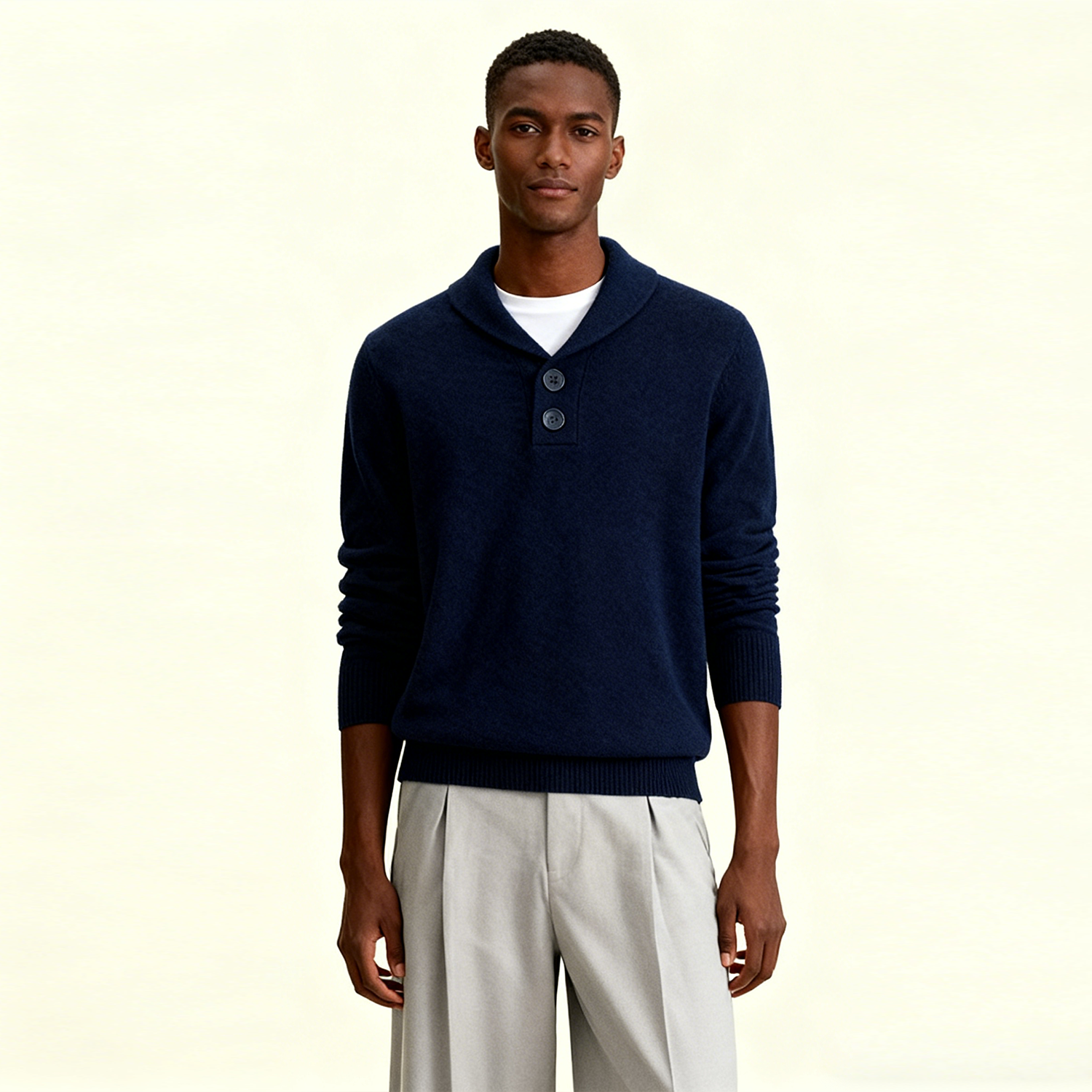 Men's Long Sleeve Solid Cashmere Sweater Casual Wear REAL SILK LIFE