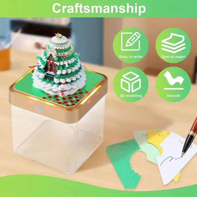 3d desk calendar with led lights festive christmas tree house design 3d paper carving art weekly date display monthly memo pad sticky note holder desktop decoration gift for home office christmas decorations Product details 6