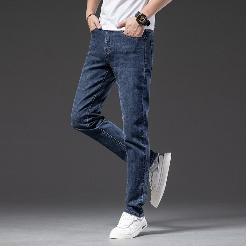 Costume Adult – 2025 Spring New Men's Jeans Slim Straight Business Casual Elastic Pants Fashion Blue Male All Match Denim Pants Brand Clothes | Ufawd
