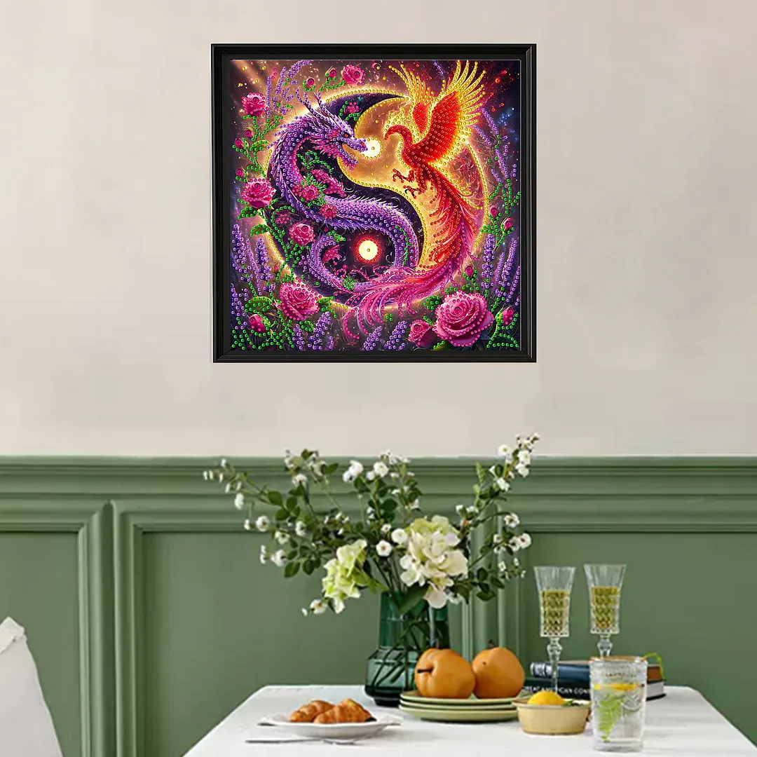 Dragon and Phoenix Yin Yang Bagua Special Shaped 5D DIY Partial Drill Diamond Painting Kits for Adults Beginners Home Decor Diamonds Paintings Gem Art 30x30cm