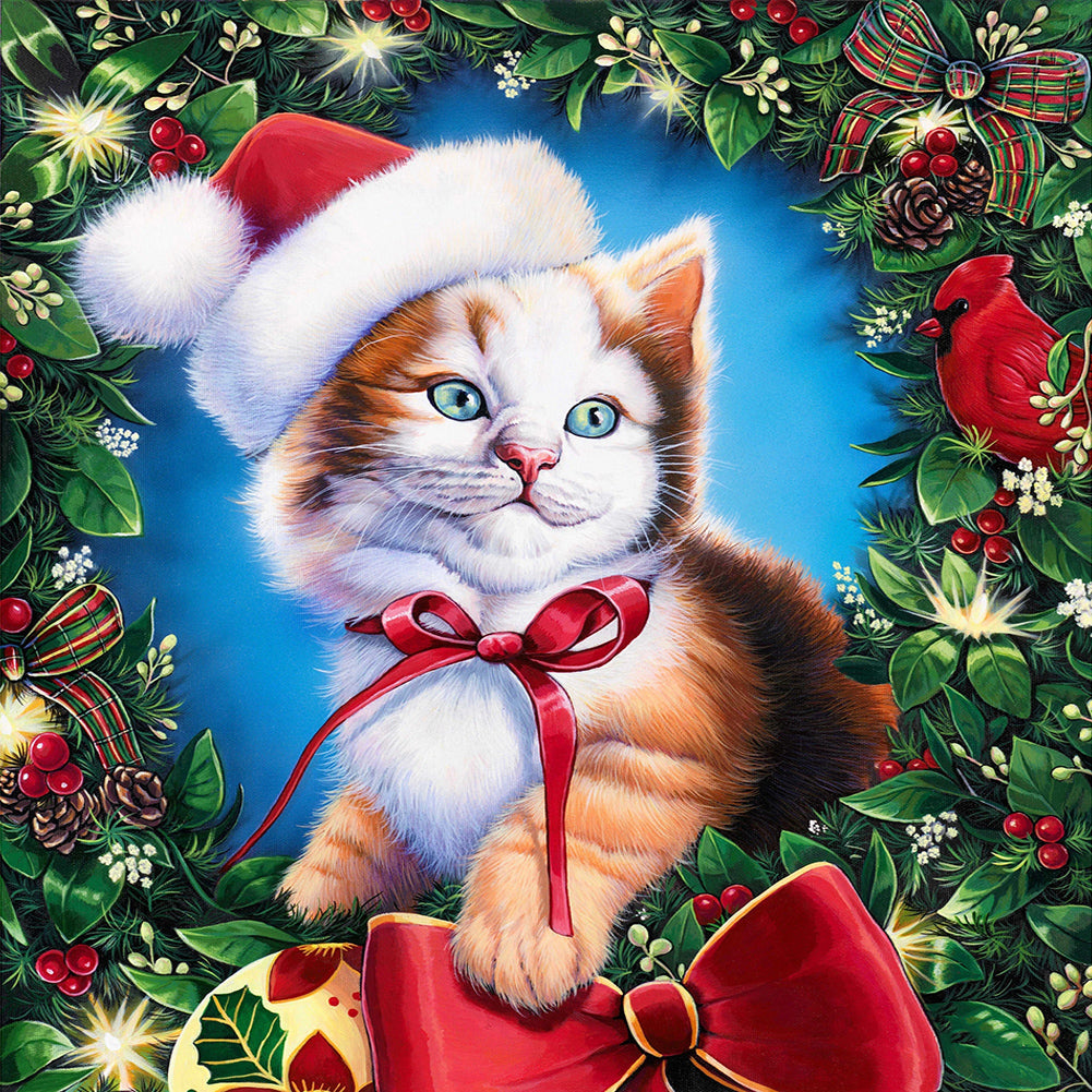 Christmas Cat 30x30CM(Canvas) full round drill diamond painting gbfke