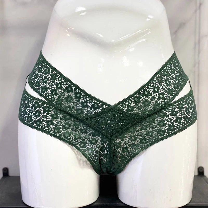 Women Sexy Lace Panties Low-waist Underwear Thong Meet'r Hollow out Temptation Lingerie Female G String Breathable Intimates