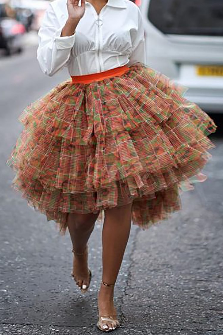 Xpluswear Plus Size Vacation Colorful Tulle Ruffle Skirt [Pre-Order]