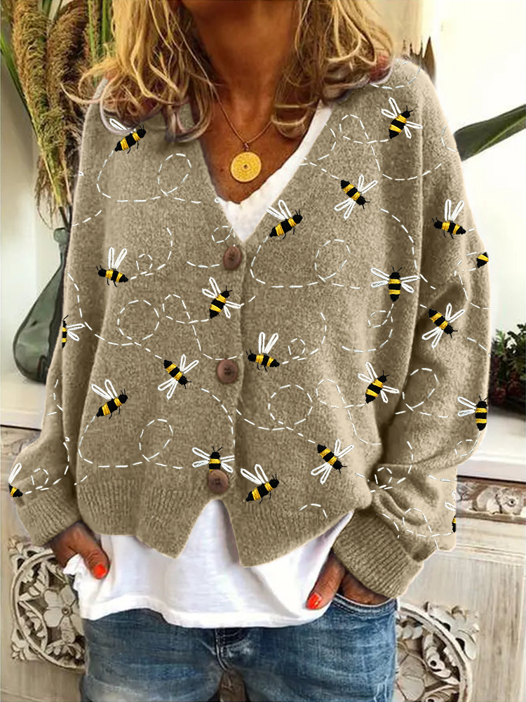 Comstylish Flying Bees Embroidery Pattern Cozy Cardigan
