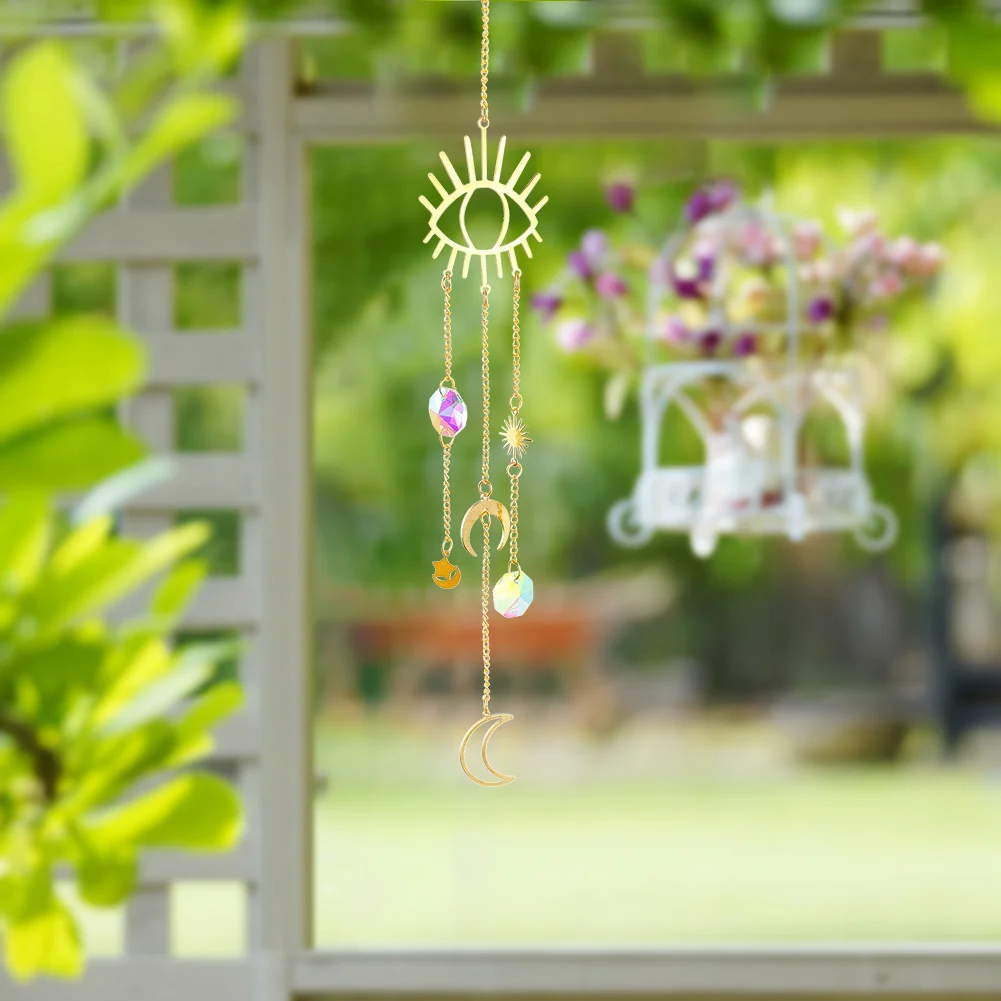 1/4pcs Hanging Bead Moon Sun Light Catcher Crystal Outdoor Wall Wind Chimes