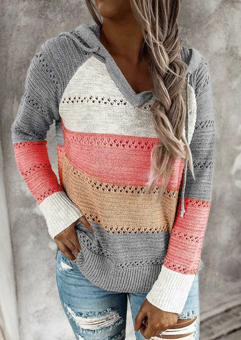Fitshinling Bohemian Hooded Jumper Sweaters Pullovers Woman Clothes Patchwork Holiday Autumn Winter Pull Vintage Sweater Female