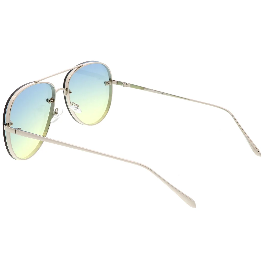 Oversize Rimless Aviator glasses Thick Frame Gradient Flat Lens 60mm