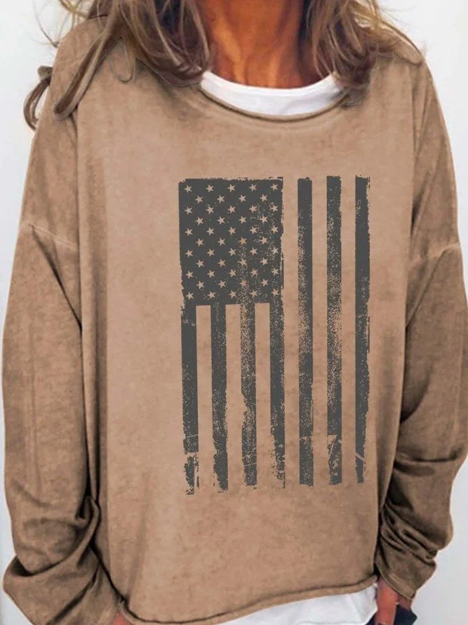 Long Sleeve Crew Neck America Patriotic Flag Casual Sweatshirt