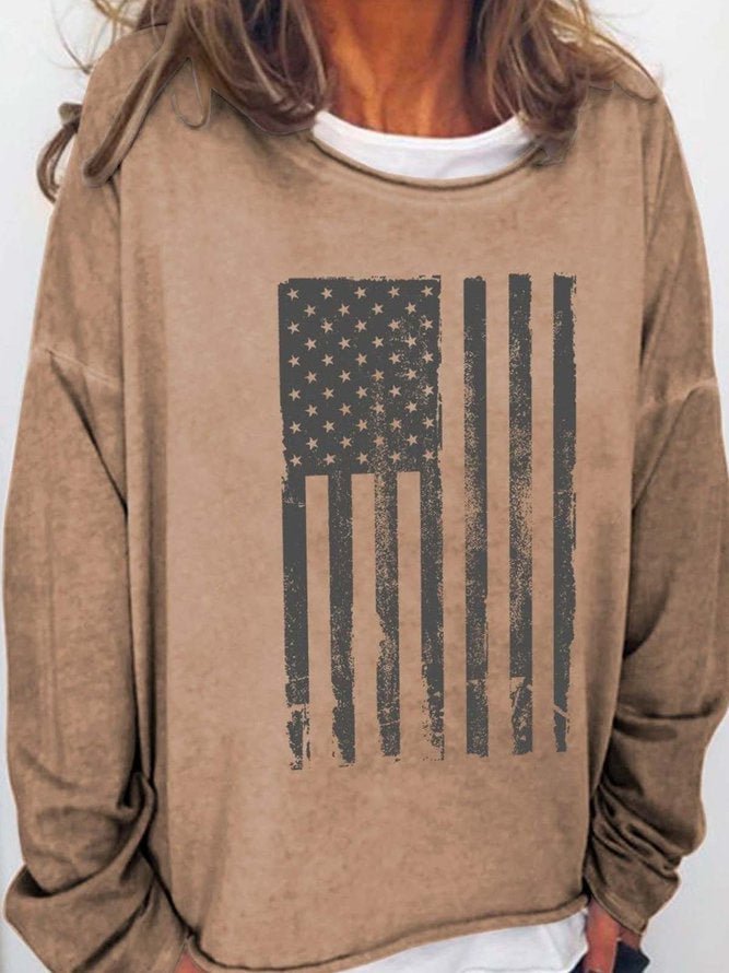 Long Sleeve Crew Neck America Patriotic Flag Casual Sweatshirt