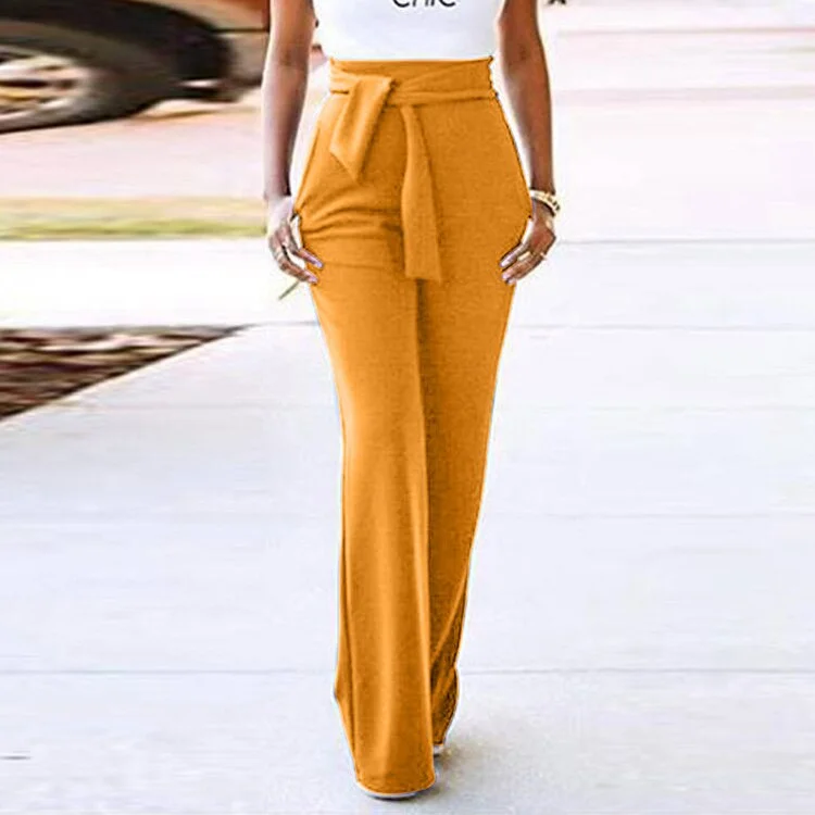 CUHAKCI Bandage Waist Casual Black Wide Leg Pant Women Womens Autumn Elegant Fashion Female Red Flare Trousers