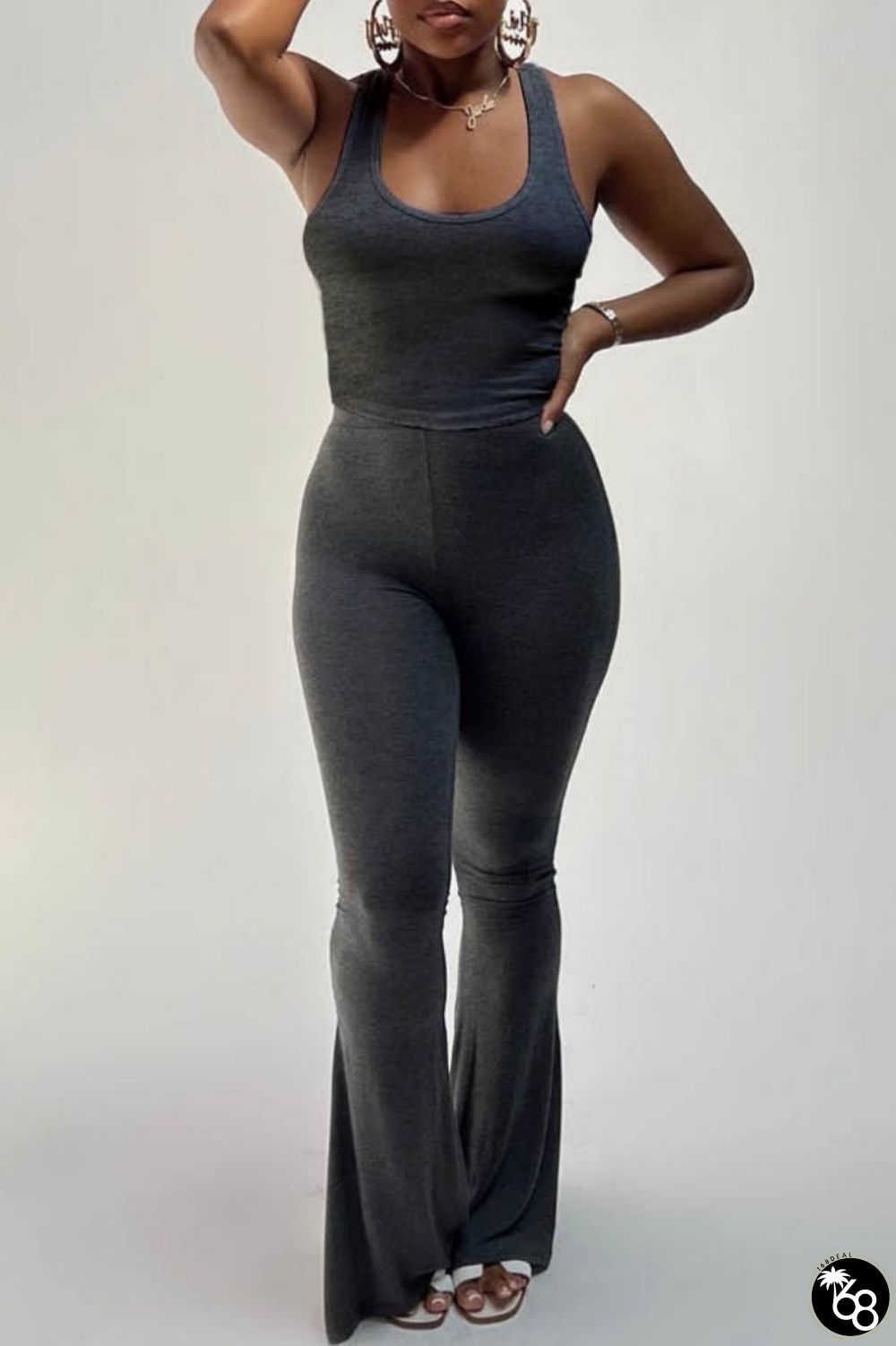 Dark Gray Casual Solid Vests Pants U Neck Sleeveless Two Pieces | 168DEAL