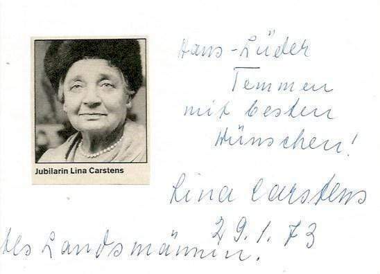 Lina Carstens (+) ACTRESS autograph , signed card