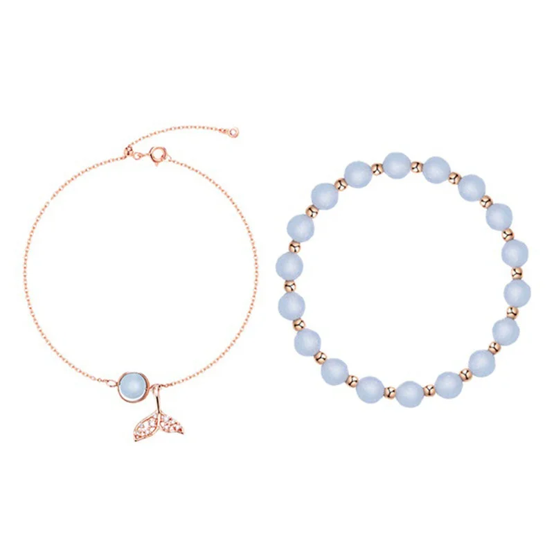 2Pcs Aquamarine Dolphin Tail Pattern Peace Bracelet