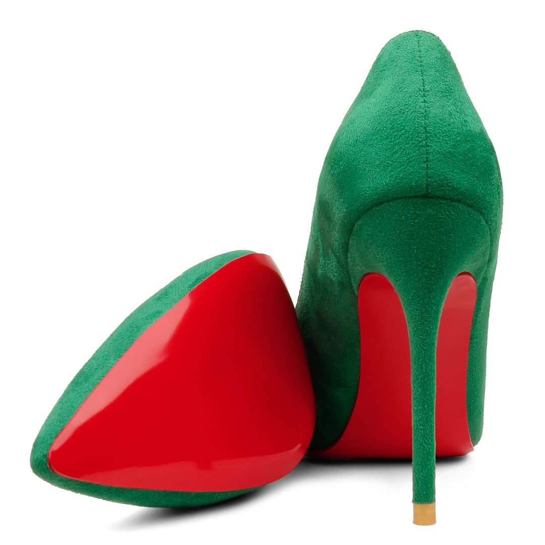 3.94" Women's Classic Pointed Toe Suede Shoes Red Bottom High Heels for Party Wedding Pumps-MERUMOTE