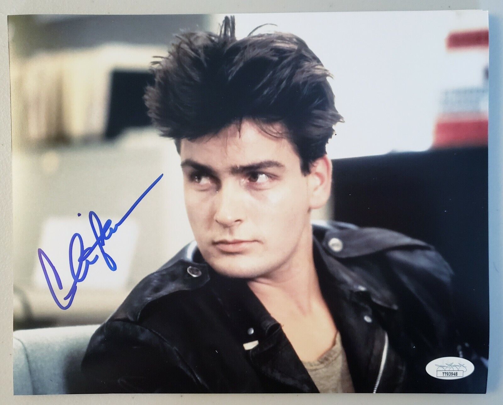 8x10 Autographed by Charlie Sheen in Ferris Buellers Day Off. JSA