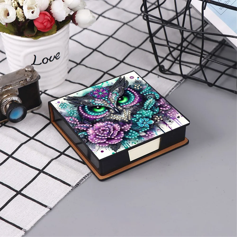 PU 5D Diamond Painting Kit Note Box DIY Diamond Art Notepad Box (Owl)