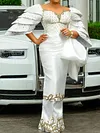 Stylish V-Neck Short Sleeve Falbala Embroidered Split-Joint Maxi Dress