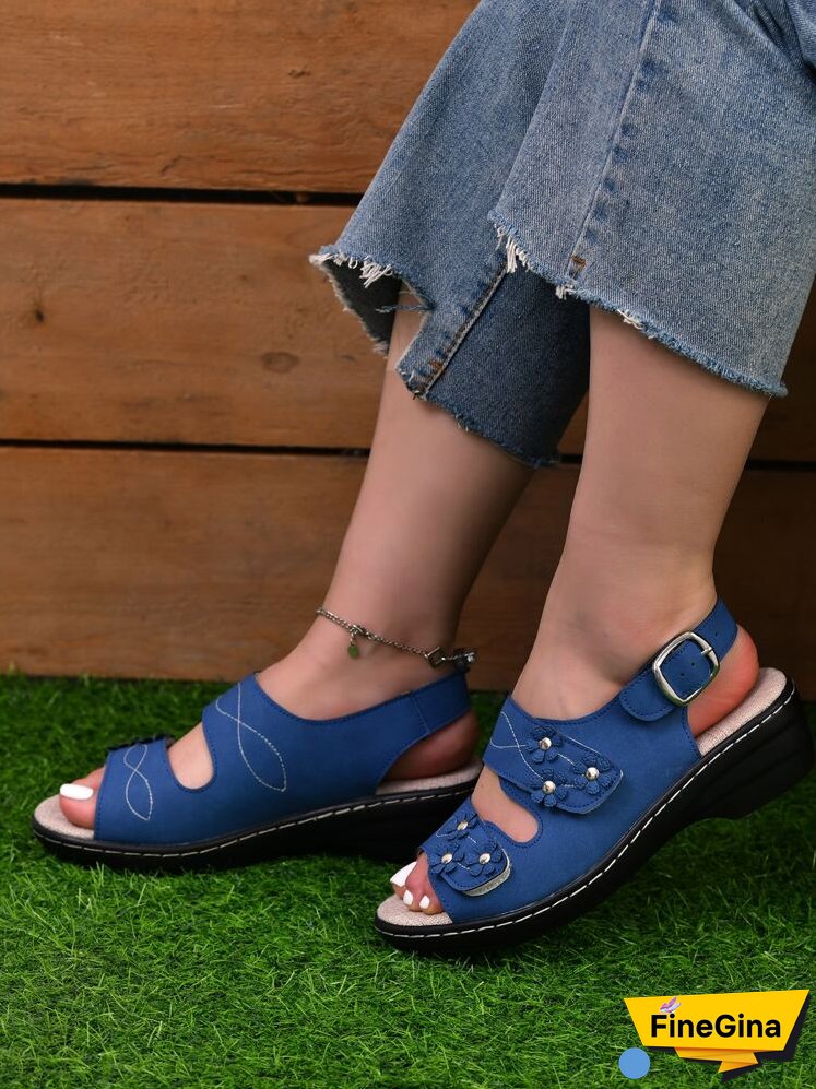 Women Appliques Decor Cut Out Slingback Wedge Sandals, Fashion Summer Sandals