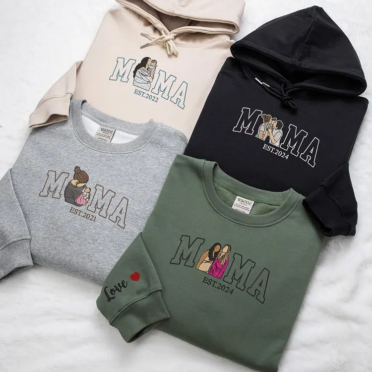 Mama Sweatshirt with Photo, Custom Embroidered Hoodie Mama and