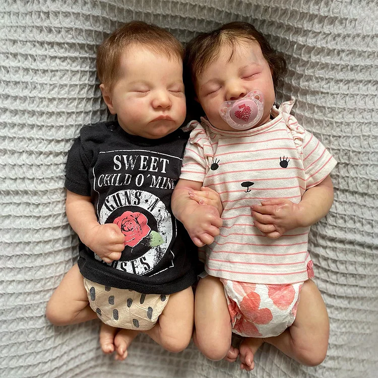[Heartbeat💖 & Sound🔊] 20'' Real Lifelike Twins Boy and Girl Sleeping Reborn Soft Baby Doll Yamata and Wedeka