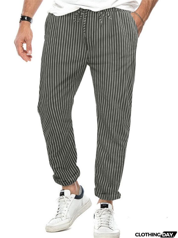 Men's Relaxed Fit Striped Straight-Leg Trousers