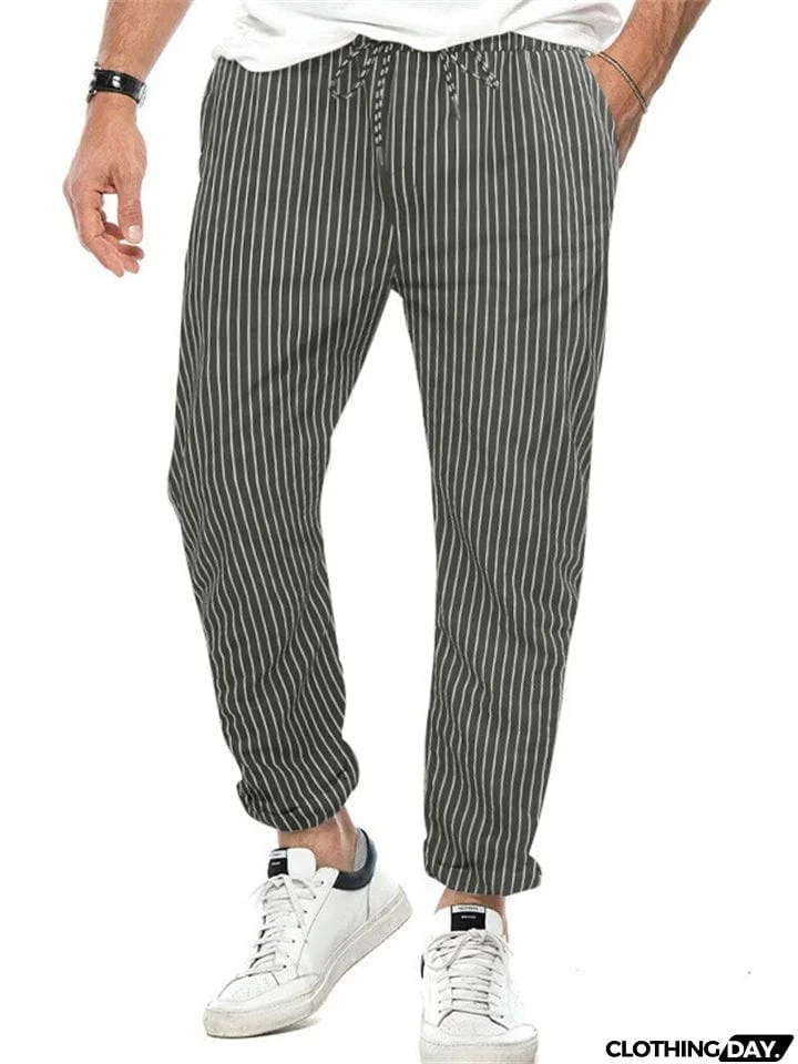 Men's Relaxed Fit Striped Straight-Leg Trousers