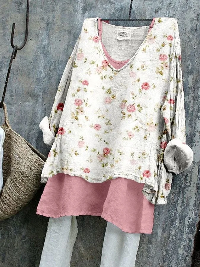 Women's Vintage Botanical Print Shirt Top 