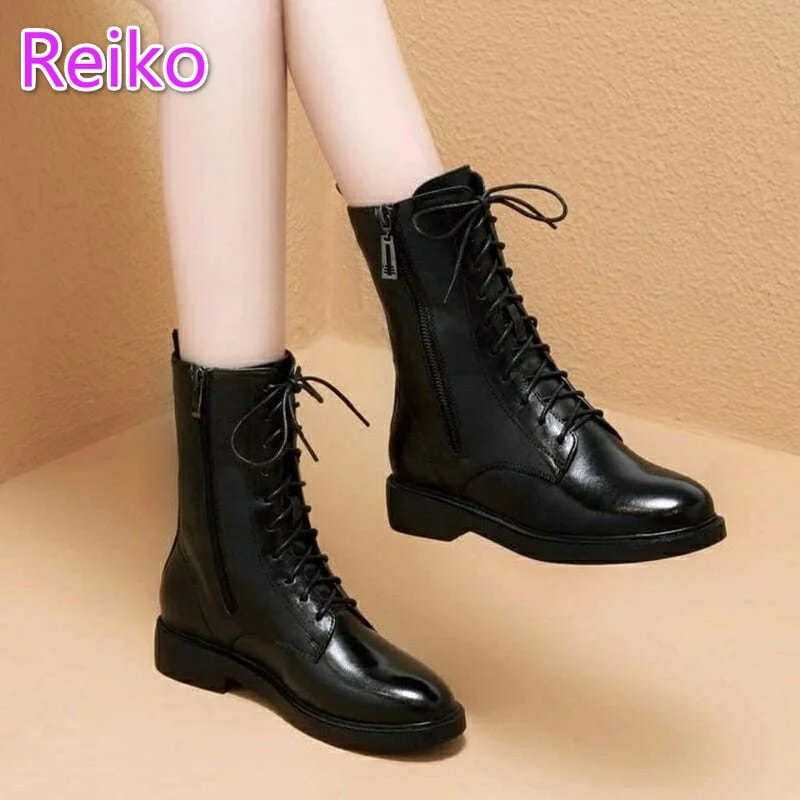 British style winter new short boots thick heel mid tube ladies Martin boots handsome black motorcycle boots Chelsea boots