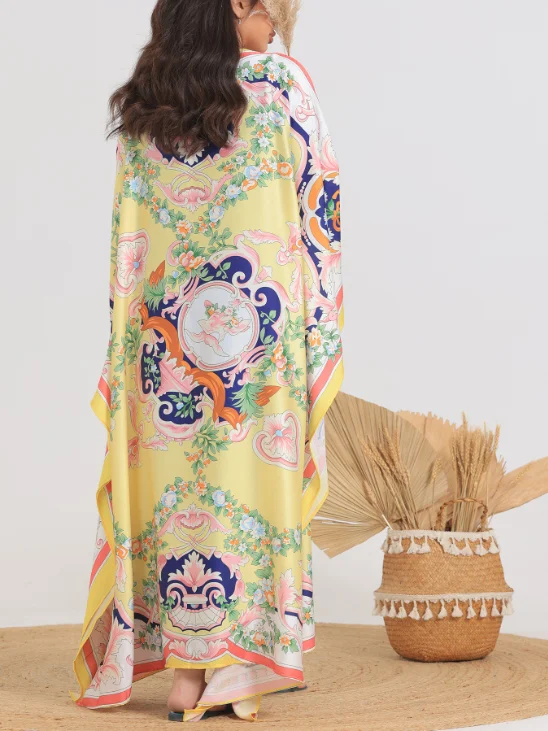 High Fashion Satin Printed Dress Robe-inspireuse