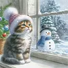 Window Cat Snowman-11CT Stamped Cross Stitch 40*40cm/15.75*15.75in tapestrymarket