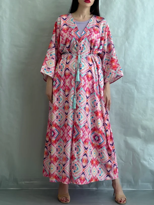 Geometric Print Cardigan Robe-inspireuse