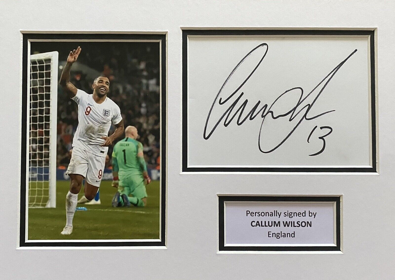 Callum Wilson Hand Signed White Card In A4 England Mount Display