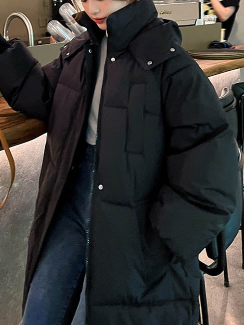 Women Long Sleeve Solid Zipper Loose Down Jacket Coats