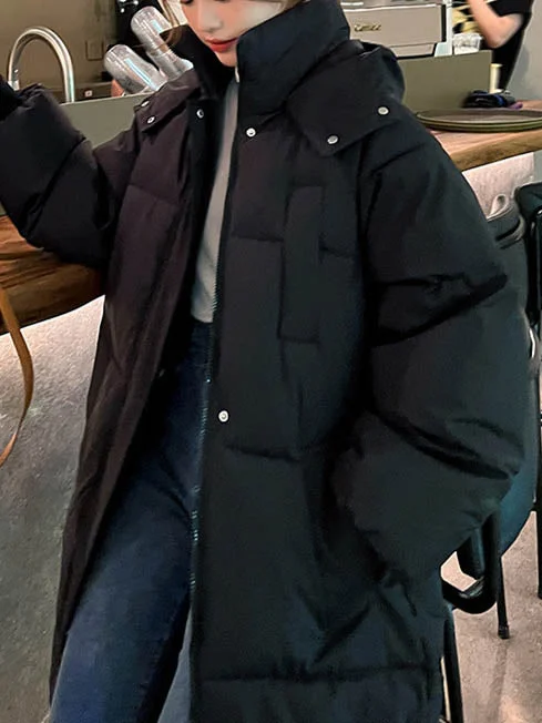 Women Long Sleeve Solid Zipper Loose Down Jacket Coats