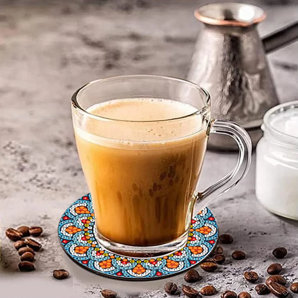 8pcs DIY Mandala Pattern Acrylic Single Sided Diamond Painting Art Coasters Kits with Holder