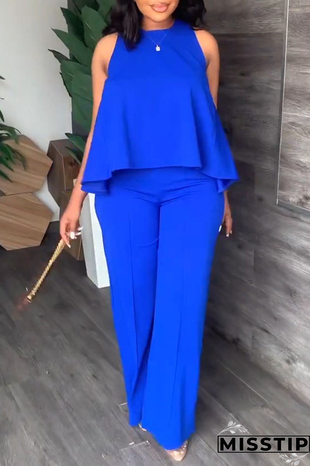 Black Casual Solid Patchwork O Neck Sleeveless Two Pieces