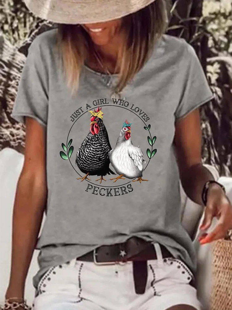 Just A Girl Who Loves Peckers Raw Hem Tee