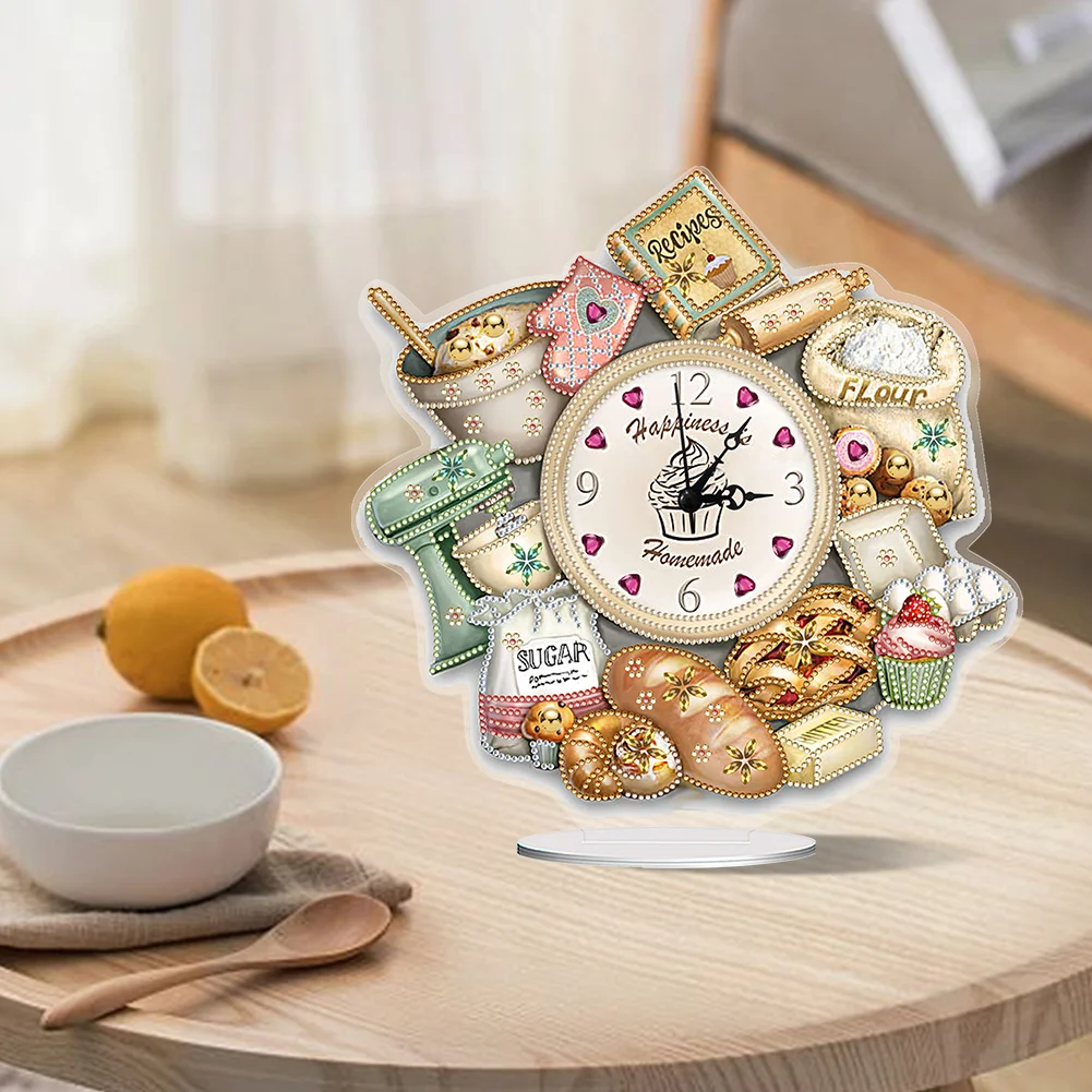 DIY Bread Food Special Shape Acrylic Diamond Painting Clock Art Craft