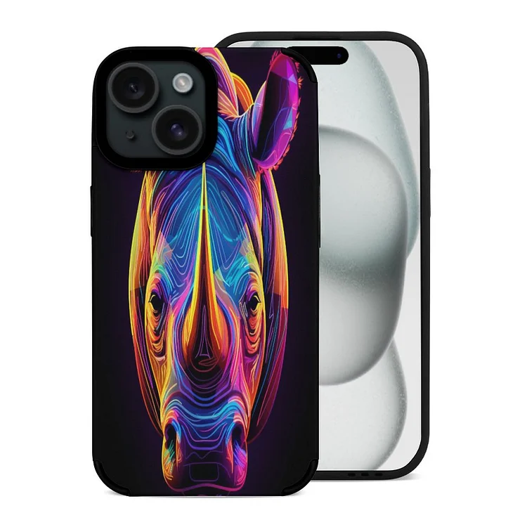 IPhone 15 Fiber Skin Case Rhinoceros Neon Anime  customized, personalized, gift