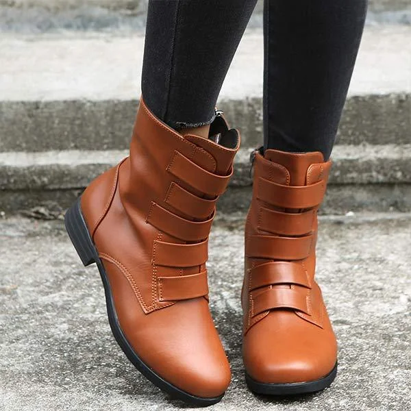 Women'S Round Toe Vintage Leather Boots 13666362