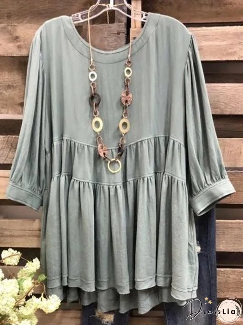 Solid Color Ruffled Hem Casual Shirt