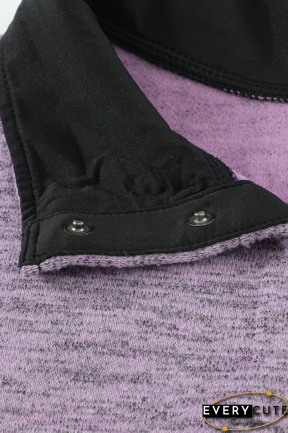 Purple Heathered Turn-down Collar Pullover Sweatshirt