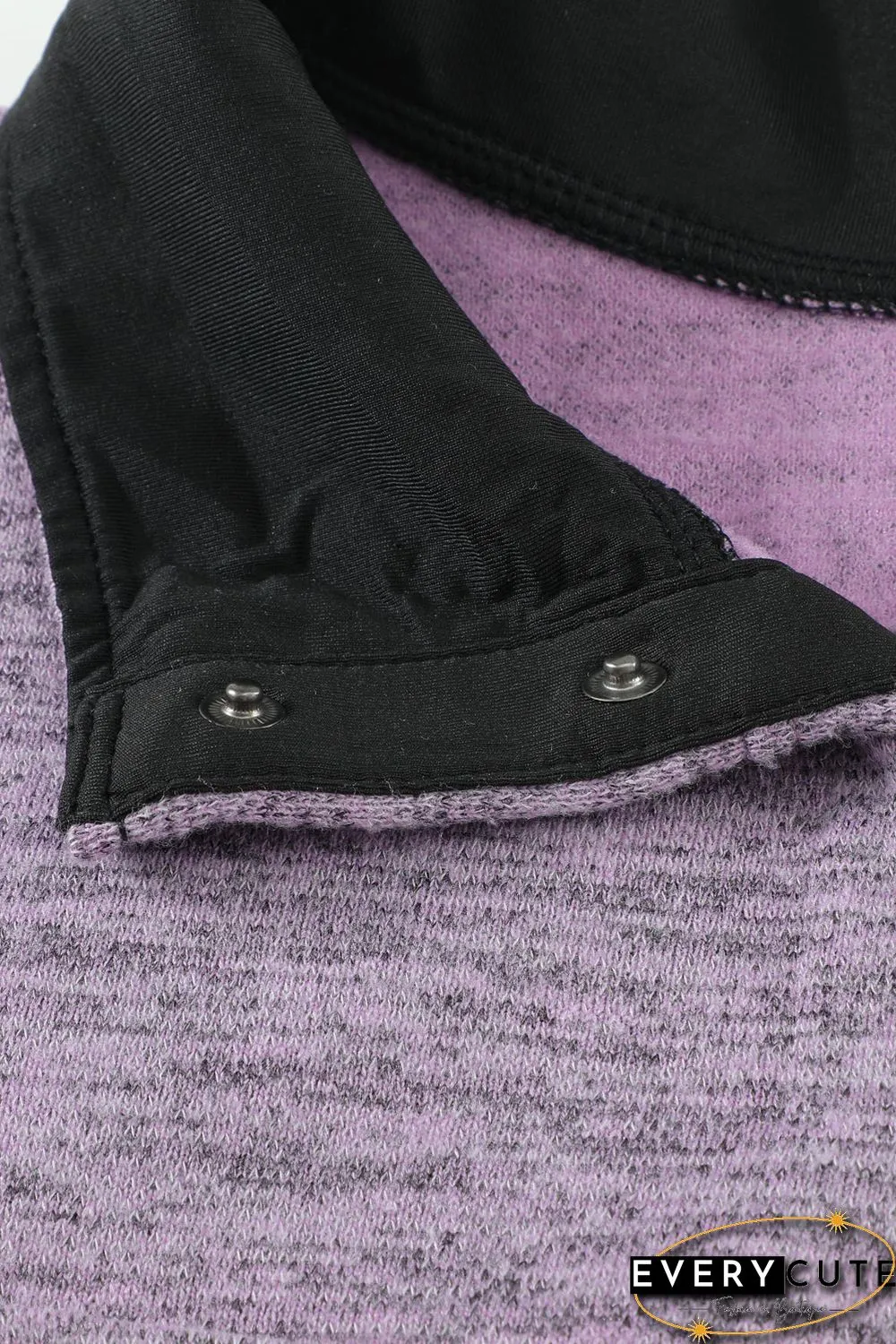 Purple Heathered Turn-down Collar Pullover Sweatshirt